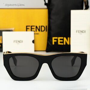 Fendi Men Sunglasses Shiny Black Grey Square FE40126I 01A NEW AUTHENTIC